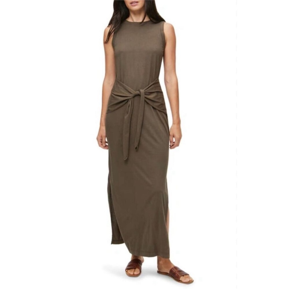 Michael Stars Solange Tie Waist Maxi Olive‎ Green Dress Large NEW Cotton Lounge